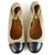 LANVIN Gorro de cuero azul de lino beige puntera elástica con ribete de ballet zapatos planos bailarina 38  ref.124810