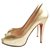 Christian Louboutin Gold Leather Very Prive Peep Toe Heels Golden  ref.125646