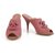 Mules à talons peep toe en tissu rose Chanel avec CC à la face 9cm talon couvert sz 39 Coton  ref.126019
