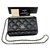 Chanel Black Wallet an der Kette Schwarz Leder  ref.126852