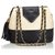 Chanel White Woven Raffia Chain Shoulder Bag Black Cream Leather  ref.127472