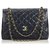 Chanel Blue Medium Flap Bag mit Lammfellfutter Blau Marineblau Leder  ref.128032