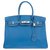 Hermès Impressionante e rara Hermes Birkin Handbag 35 brilho azul de dois tons Mykonos (lado de fora) Branco (dentro, parte de trás das correias e sob), Hardware de paládio, em muito bom estado! Couro  ref.128367