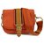 Burberry Orange Textured Leather Crossbody Flap Bag with canvas Strap  ref.129175