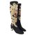 Botas de rodilla GUCCI bordadas en satén de seda negra + cristales de Swarovski Negro Dorado  ref.129538