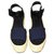 Céline sandales compensées neuves boite Cuir vernis Corde Noir Bleu Marine  ref.129583