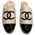 Chanel Classic espadrilles mules EU39 Black Cream Leather  ref.129683