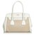 Prada Brown Saffiano Trimmed Canvas Handbag White Beige Leather Cloth Cloth  ref.131093