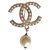 Broche Chanel Pérola Dourado Metal  ref.134374