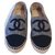 Espadrilles Chanel 39 Cuir Velours Tweed Gris  ref.135417