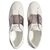 Valentino Garavani. Offene Metallic-Sneakers aus weißem und grauem Nietenleder neu  ref.137106