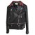 Christopher Kane Tartan de couro preto colarinho Zip biker jaqueta de couro Multicor Viscose  ref.137271