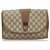 Gucci Brown GG Web Clutch Bag Braun Beige Leder Kunststoff  ref.139368