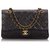 Chanel Preto Clássico Médio Pele de Carneiro Duplo Flap Bag Couro  ref.145020