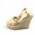 Jimmy Choo Brown Strap Wedges Marrom Bege Couro Pano  ref.152139