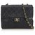 Timeless Chanel Black Classic Mini Square Lammfell Leder Single Flap Bag Schwarz  ref.152570