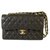 Cuir Caviar Noir CHANEL 255 Petit sac à rabat doublé classique argenté argenté  ref.153894