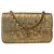 Classique Chanel Mini rabat en cuir de veau gaufré métallisé à motif crocodile doré  ref.155276