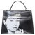 Hermès Hermes Kelly 32 sela em caixa preta "Audrey Hepburn" personalizada pelo artista PatBo! Preto Couro  ref.158144
