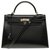 Hermès Hermes Kelly Saddler 32 correa EPSOM de cuero negro con costuras blancas, Herrajes metálicos de paladio Blanco  ref.158372