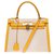 Hermès hermes kelly 28 borsa a tracolla tracolla in tela bimateriale e pelle giallo corno, garniture en métal doré Beige  ref.158514