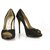 Jimmy Choo Black Satin Patent Leather Peep Toe Pumps Slim Heel Shoes sz 38.5  ref.160737