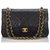Timeless Chanel Preto Clássico Médio Pele de Carneiro Duplo Flap Bag Couro  ref.161359