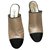 CHANEL MULES WITH HEEL 8 CM NEW Golden Leather Metal  ref.163097