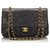 Chanel Preto Clássico Médio Pele de Carneiro Duplo Flap Bag Couro  ref.165482