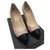 Chanel classic beige and black heels pumps shoes EU37.5 Leather  ref.167704