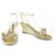 LOUIS VUITTON Damier Azzure sandales à bout ouvert escarpins talon compensé brides à la cheville 37 Cuir vernis Écru  ref.174905