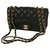 Chanel sac à rabat noir avec carte et boîte Cuir  ref.176135