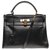 Hermès Hermosa bolsa Hermes Kelly 3correa de cuero de caja negra devuelta, adornos de metal chapado en oro Negro  ref.180102