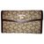 Céline CELINE vintage wallet Sulky flap Brown Beige Leather Cloth  ref.180416
