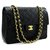 Chanel 2.55 lined flap  10" Chain Shoulder Bag Black Leather  ref.183196