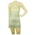 DKNY Lentejuelas sin mangas a rayas verdes y amarillas 100% Mini vestido de longitud sz S Blanco Amarillo Verde claro Nylon  ref.183244