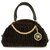 Juicy Couture velvet dark brown with black leather details bowler handbag  ref.183263