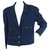 CHANEL Vintage Blue Gold Buttons Single Brusted Short Jacket size 42 Laine Bleu  ref.183330