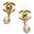 Chanel Gold Faux Pearl CC Ohrclips Weiß Golden Metall  ref.183534