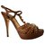 Miu Miu Bejewelled high heel platform sandals Brown Golden Leather  ref.189076