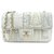 Chanel White Medium Tweed Patchwork Flap Bag Braun Weiß Beige Leinwand Tuch  ref.192781