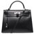 Erhabene Hermès Kelly Tasche 32 Black Box Lederband, Custom Palladium Silber Metallverkleidung mit schwarzem Porosus Krokodil Exotisches Leder  ref.193721