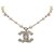 Chanel White CC Faux Pearl Necklace Golden Metal  ref.194722