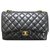 Timeless Chanel preto pele de carneiro Jumbo clássico alinhado saco de aba Couro  ref.195137