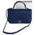 Chanel Medium Top Handle Flap Bag mit Karte, Box, Staubbeutel Blau Dunkelblau Leder  ref.197281