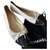 Chanel Zapatillas de ballet Negro Beige Cuero Tweed  ref.200585