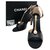 Chanel pearl T bar heels shoes sz 38.5 Black Leather  ref.201077