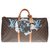 Hermosa bolsa de viaje Louis Vuitton Keepall 60 en lona monograma personalizada "F ***" y numerada 66 Castaño Cuero Lienzo  ref.201555