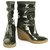 Céline Celine Black Patent Leather Beige Crepe Wedge Platform Booties Shoes Boot 40 Cuir vernis Noir  ref.204372