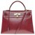 Splendide Hermès Kelly 32 sellier avec bandoulière en cuir box rouge H , garniture en métal plaqué or Bordeaux  ref.204377